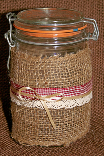 Grandma's Burlap Jar with Red Ribbon